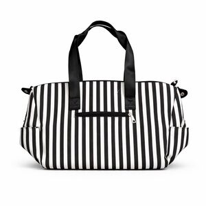 Alice + Olivia Stacey Bendet Striped Duffle Bag Black White Travel